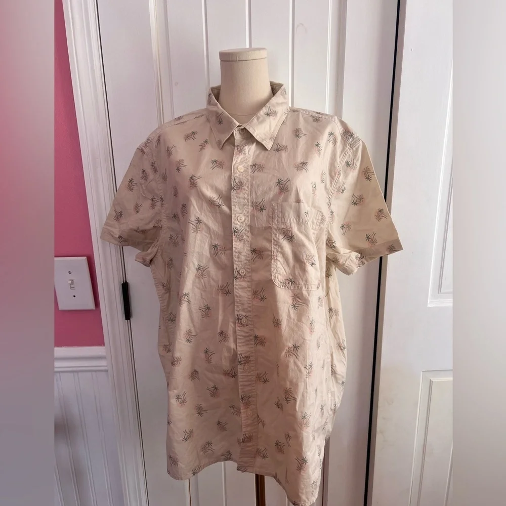 American Eagle Palm Tree Button Up Short Sleeve Collared Shirt Size XXL NWOT